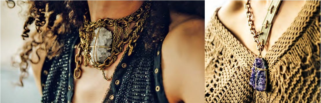 a woman wearing Beltshazzar Jewels a sophisticated collection of handmade jewelry and leather accessories