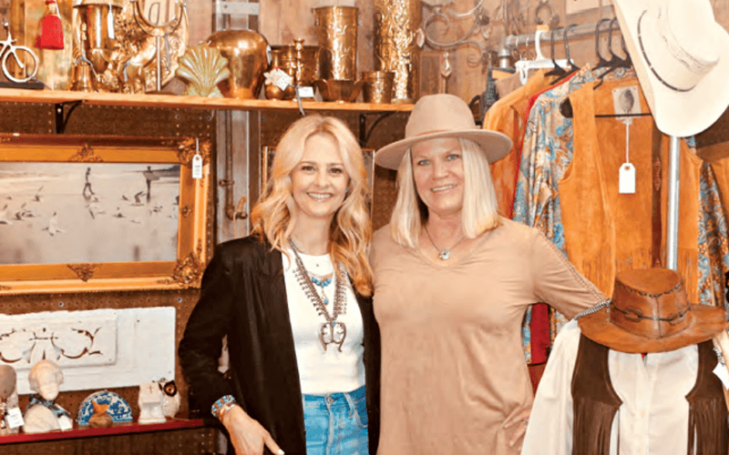 Suzy Bacino and Michelle Foshee Schell with their vintage treasures